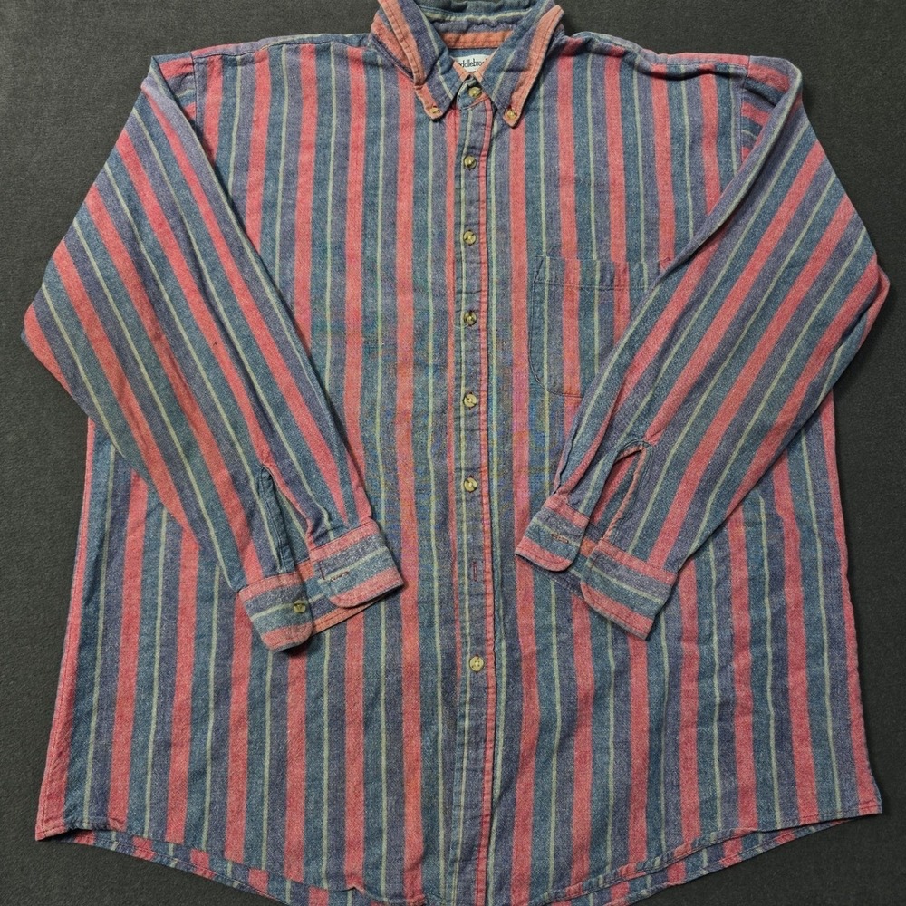 Saddlebrook Striped Button Down Shirt Mens 2XL 100% Cotton Long Sleeve Casual‎